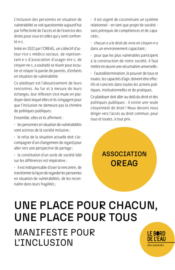 Une place pour chacun, une place pour tous. Manifeste pour l’inclusion