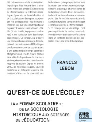 Qu’est-ce que l’école ? La « forme scolaire » : de la sociologie historique aux sciences de l’éducation